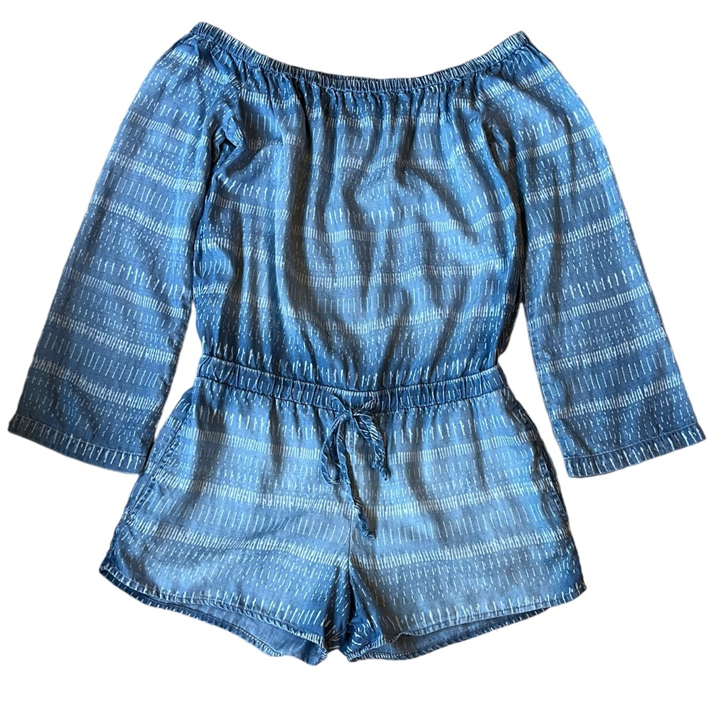 Cloth & Stone Anthropologie Off The Shoulder Denim Chambray Romper Women… - Picture 2 of 15